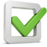 green check mark in silver square